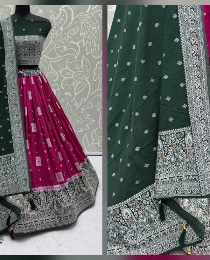 2884magenta - Eye-Catchy Magenta Color range Sober Work Georgette Fabric wedding wear lehenga choli 